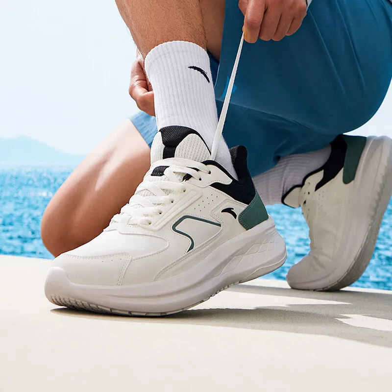 Anta Cushioning Anti-Slip Wear-Resistant Coverage Lightweight Rebound Low-Top Running Shoes Men's White Green Black-1