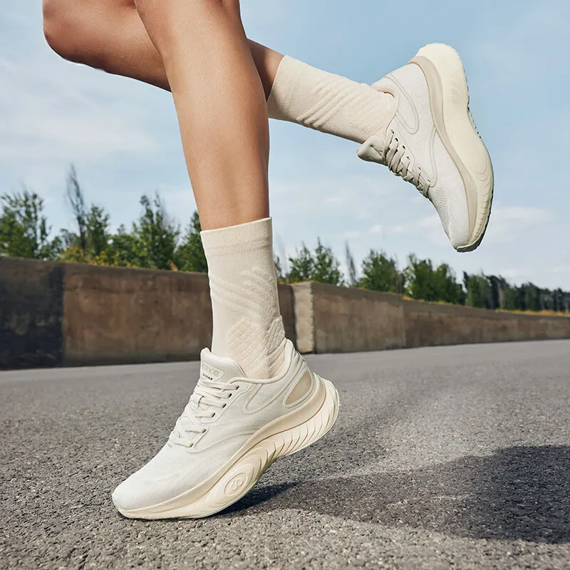 Erke Cushioning Low-Top Running Shoes Women's Pearl White Wild Gray-5