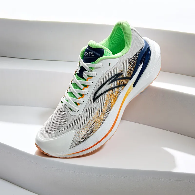Anta Cushioning Wear-Resistant Low-Top Casual Running Shoes Men's White Green Orange-2