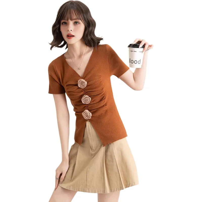 FAWENXIANGZI T Shirts Women's Light Coffee-1