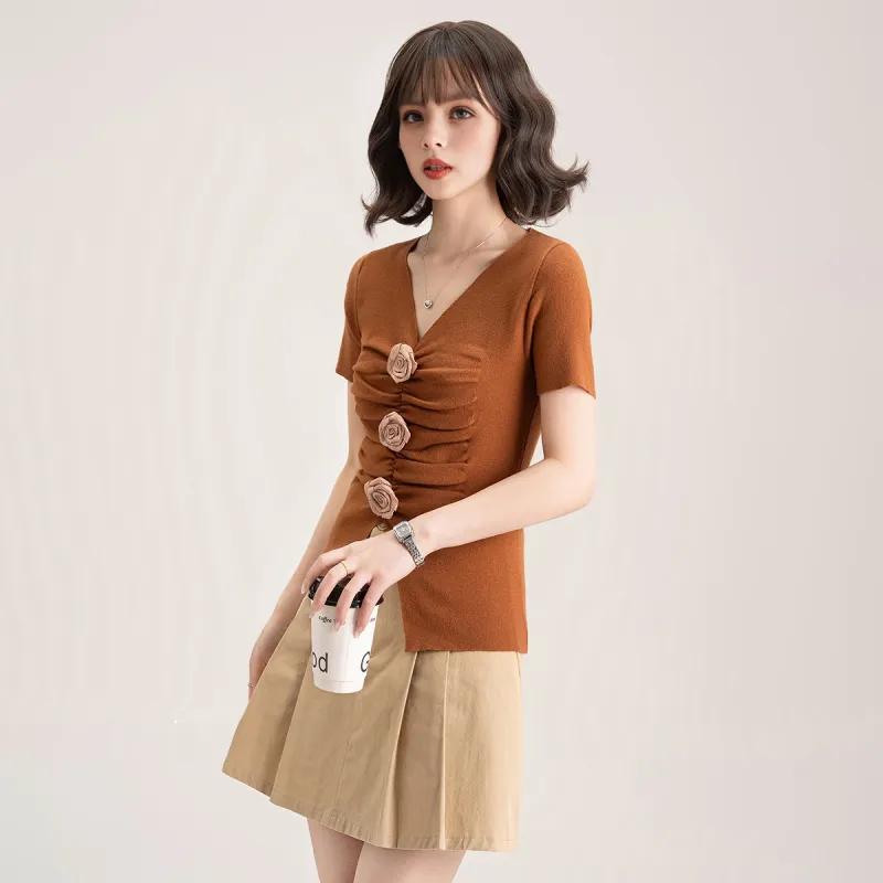 FAWENXIANGZI T Shirts Women's Light Coffee-2