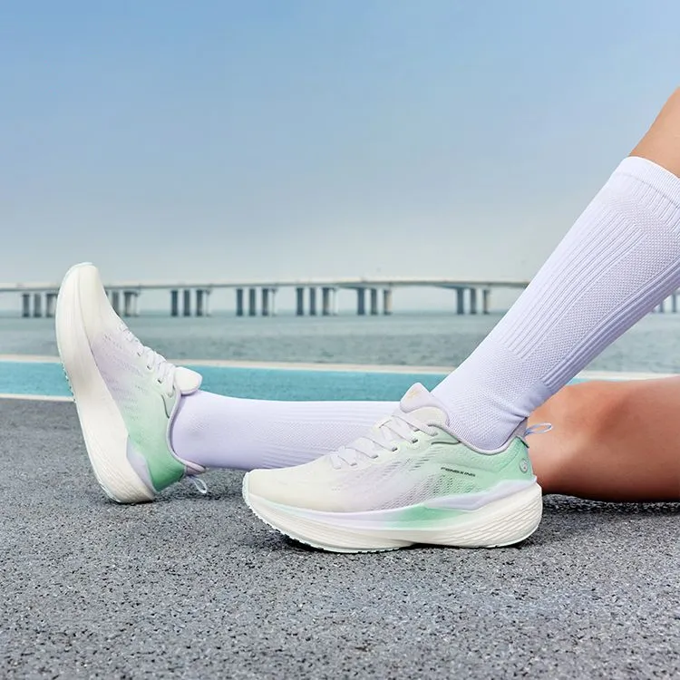 QIAODAN Shock Absorbers With Slip Resistant Features Low Top Casual Running Shoes Women's White Green Purple-1