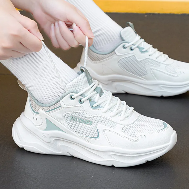 361° Cushioned Slip Resistant Lightweight Low Top Casual Running Shoes Women's White Green-3