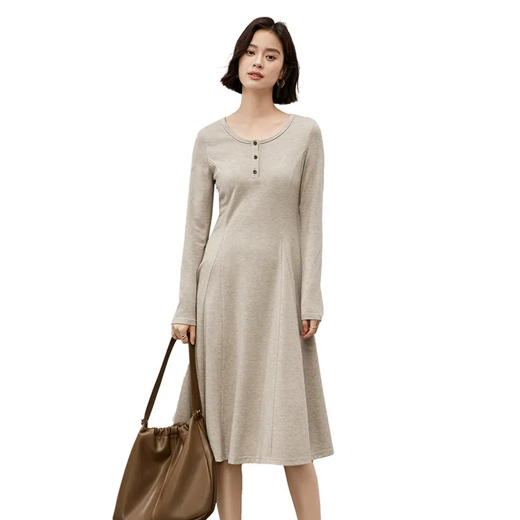 SENTUBILA Long Sleeved Dresses Women's Khaki-3