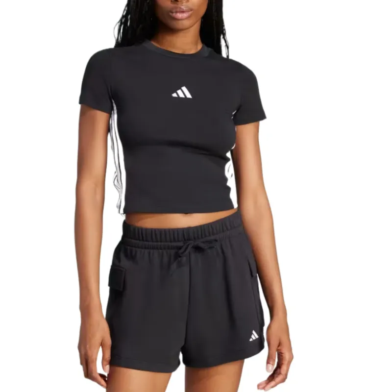 Adidas Women's Essentials 3 Stripes Slim Baby T Shirt Black/White-1