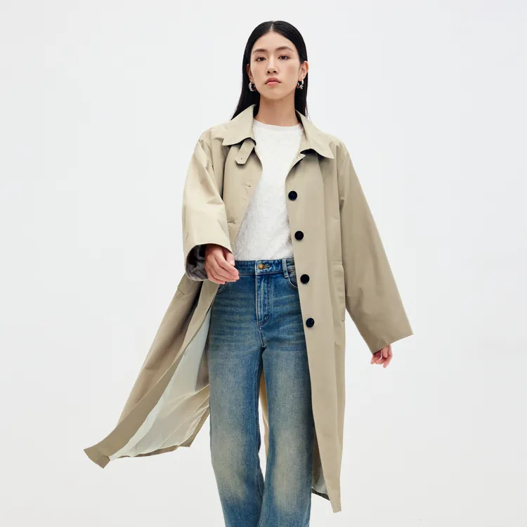 SHUIYUNJIAN Over The Knee Mid Length Lapel Trench Coat Women's Khaki-2