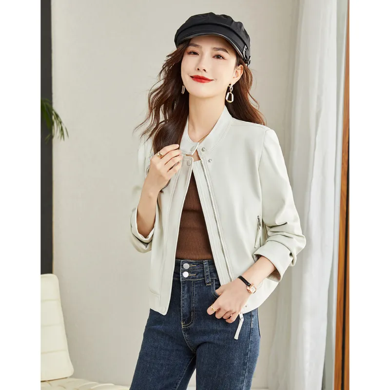 TERRE BLEUE Spring Leather Jacket Loose Fit Women's-2