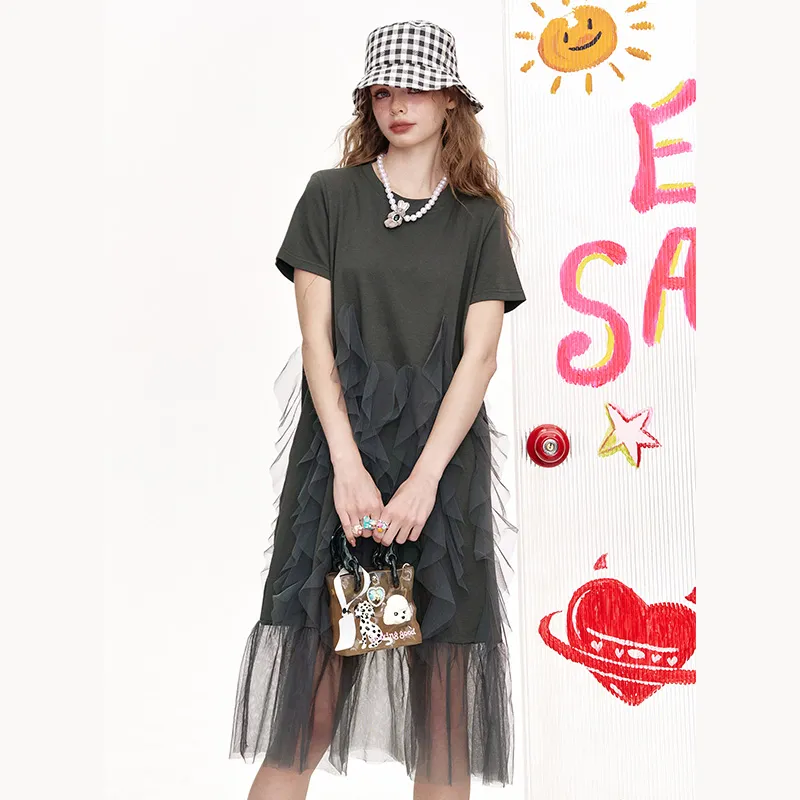 ELF SACK Short Sleeved Dress Women's Elegant Heather Gray-3