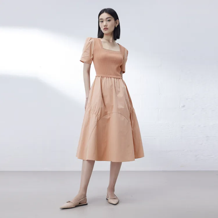 SHUIYUNJIAN Short Sleeved Dress Women's Dusty Pink-4