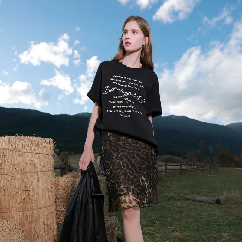 3COLOUR Casual Long Skirt Women's Hazelnut Brown Geometry-2