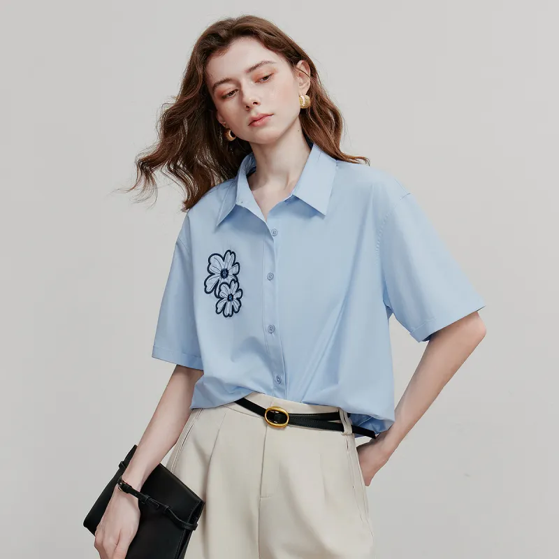 Initial language Shirts Women's Sky Blue-4