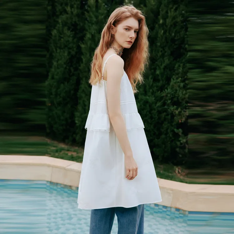 ELLE Slip Dresses Women's White-5