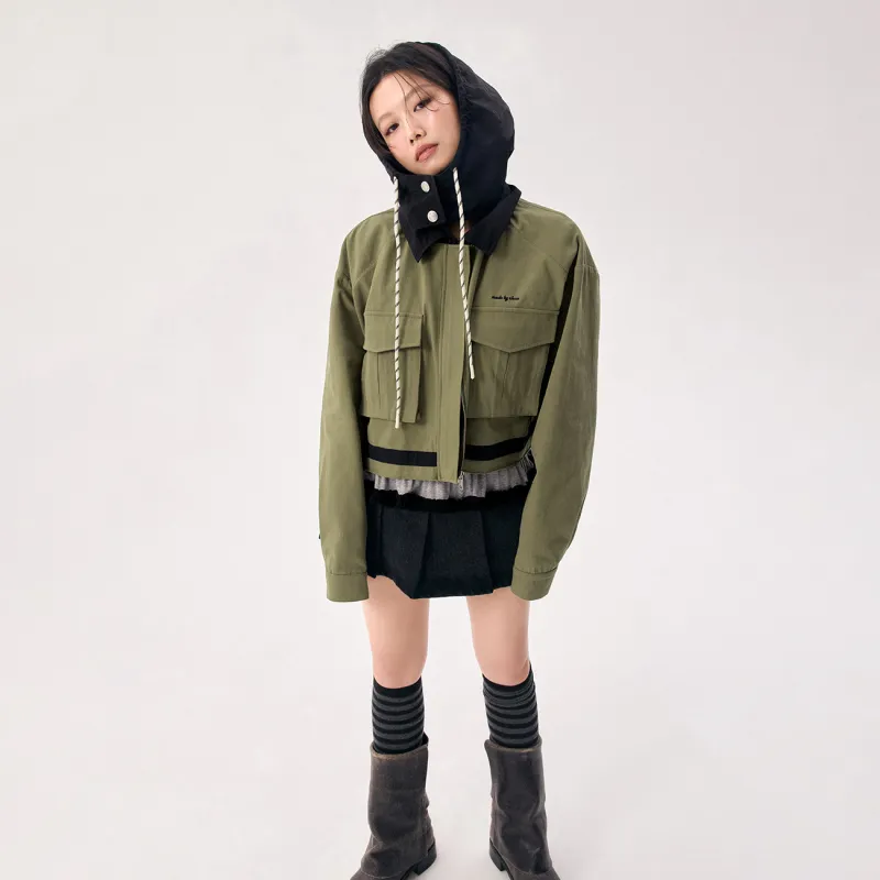 CHUU Cropped Coat Women's Army Green-2