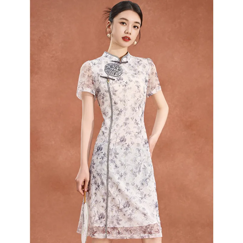 Mylan Short Sleeved Dress Cinched Waist Women's Gray-4
