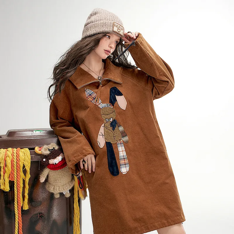 ELF SACK Long Sleeved Dress Women's Caramel-2