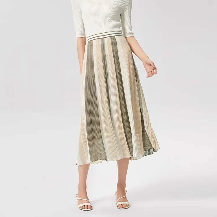 OVV Casual Long Skirts Women's Khaki Green Patchwork 01-4