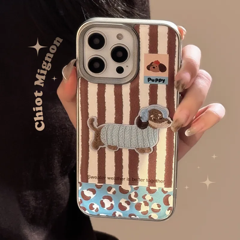 QIZHENG TPU Material Fun Cute 3D Effect Small Puppy Phone Case Compatible With Apple 16 Pro Max/15/14/13/12/11-1