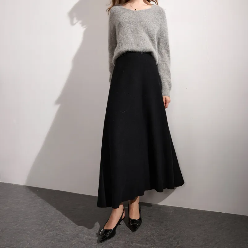 3COLOUR Casual Long Skirt Women's Classic Black-4