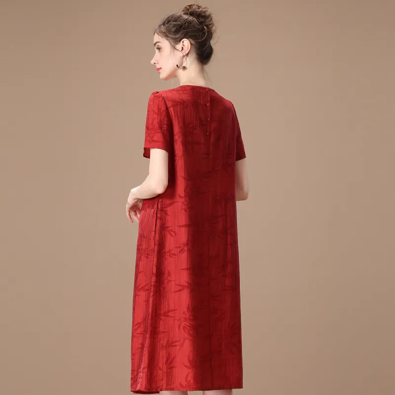 FENHONGMALI Short Sleeved Dresses Women's Red-4