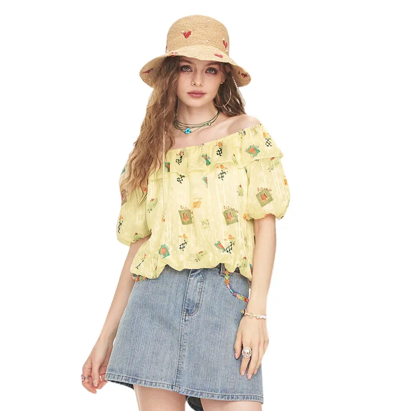 ELF SACK Chiffon Shirts Women's Fox Yellow Cream-1
