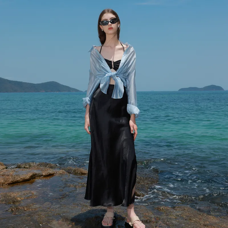 3COLOUR Casual Long Skirt Women's Classic Black-5