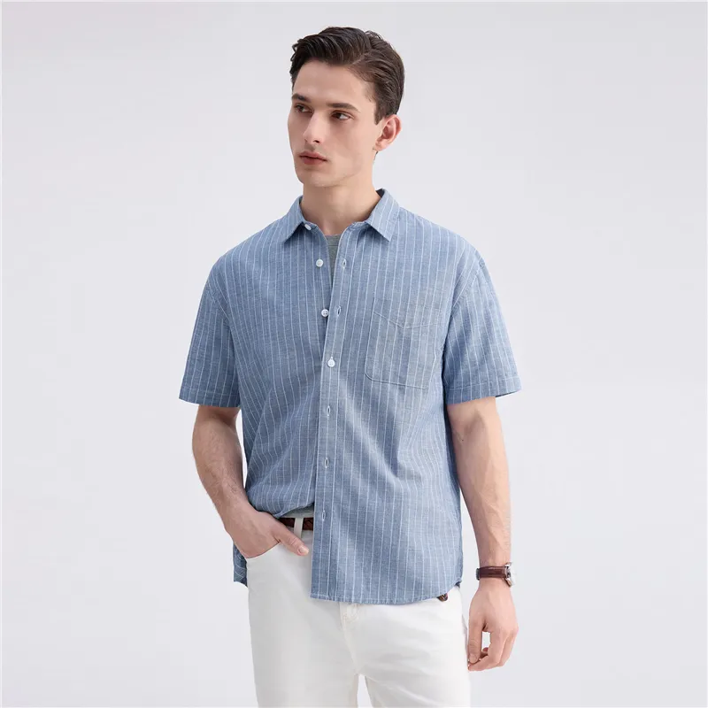 UNIQLO Shirts Men 70 Blue White Stripes-5