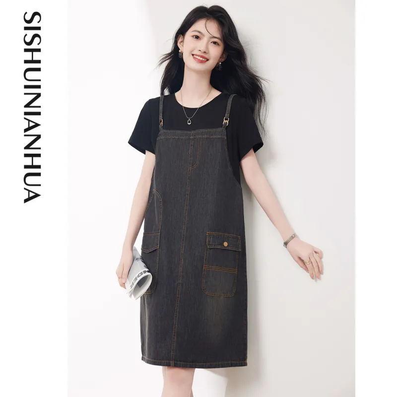 Like The Age Of Water Spring And Summer Long Sleeved Dresses Loose Fit Women's Black-4