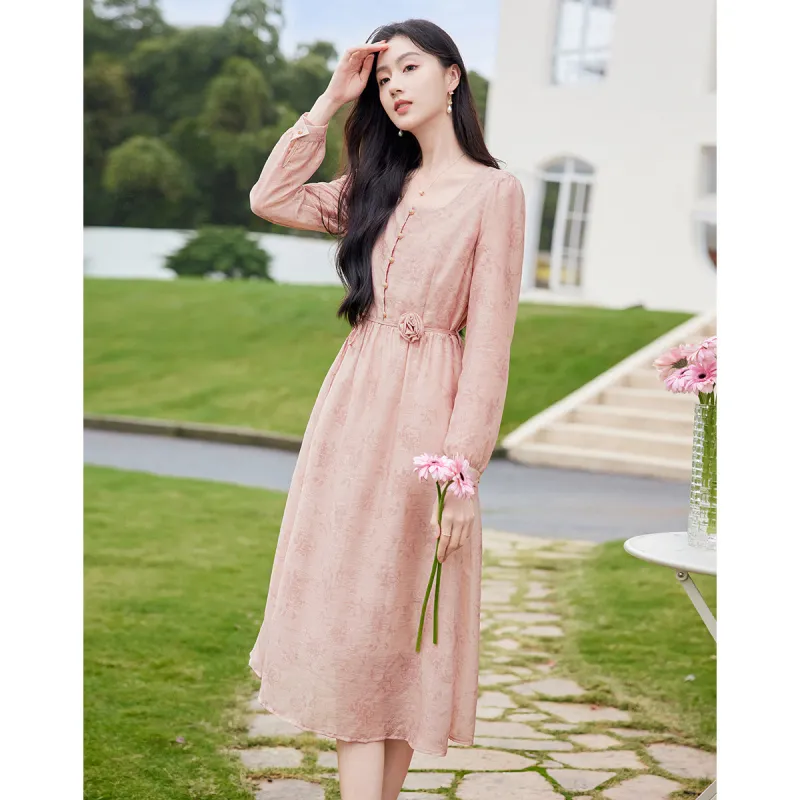 Like The Age Of Water Fall Long Sleeved Dress Regular Women's Pink-1