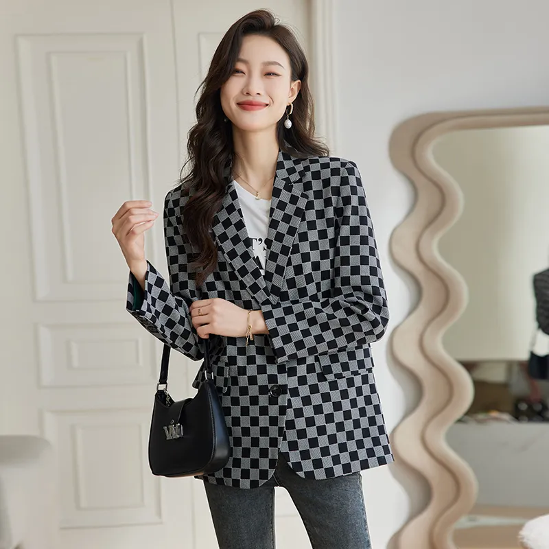TERRE BLEUE Business Suit Women's Black Plaid-4