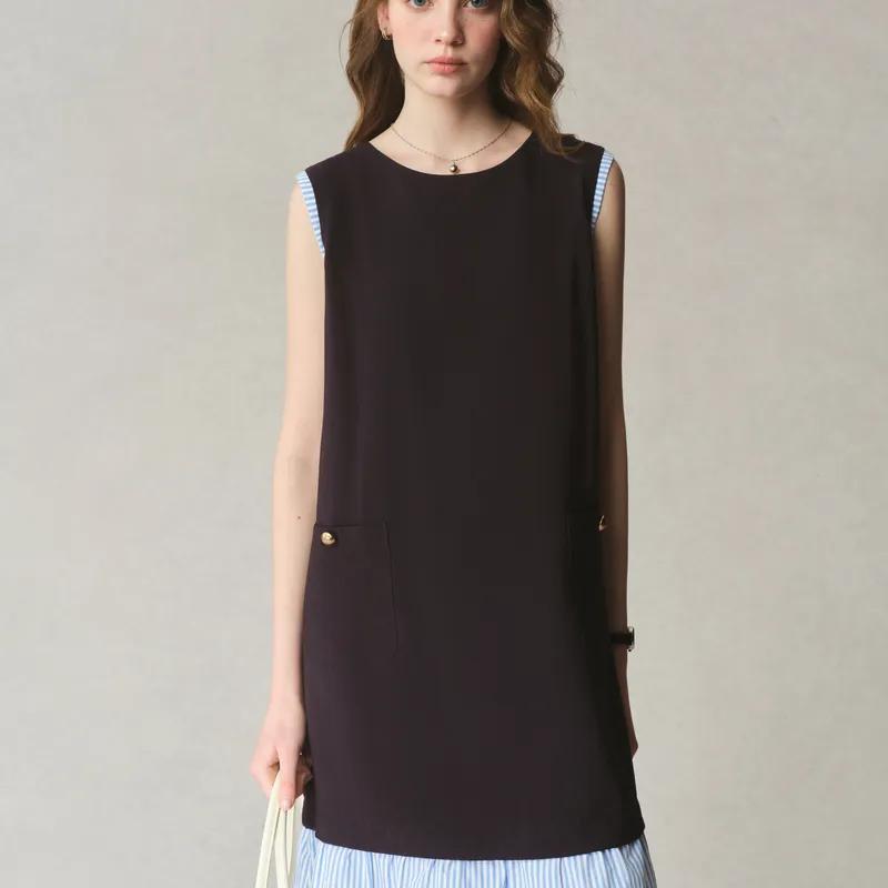 E.land Sleeveless Dress Women's Dark Navy Blue 03D/NAVY-4