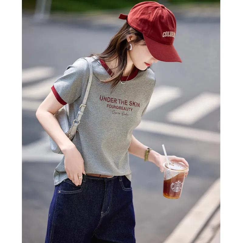 Still Quiet Regular Artsy Style Letter Youthful T Shirt Women's-4