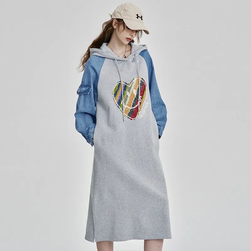 ELF SACK Long Sleeved Dress Women's Heart Heather Gray-3