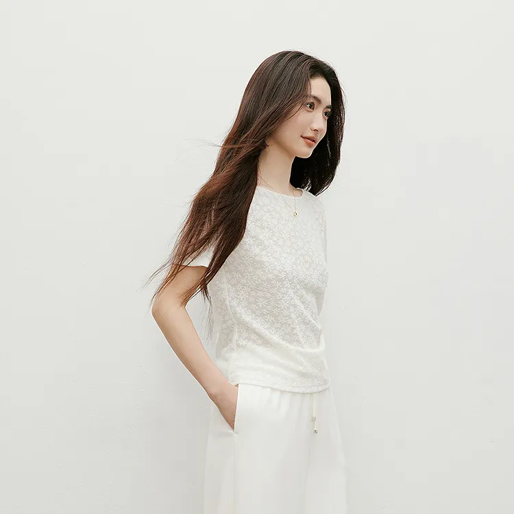 Hopeshow T Shirts Women's Raw White 001-3