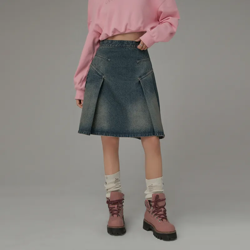 CHUU Casual Short Skirts Women's Denim Blue-3