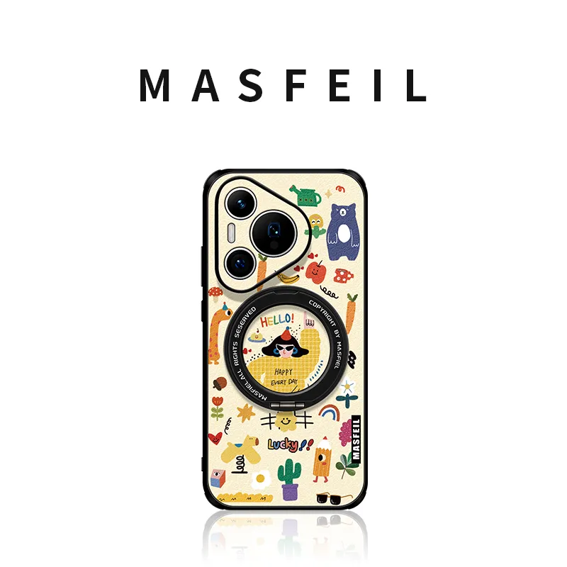 Marsfield TPU Material 360 Rotating Magnetic Stand, Side Textured Leather Phone Cases Compatibility Huawei P70/P70 Pro-1