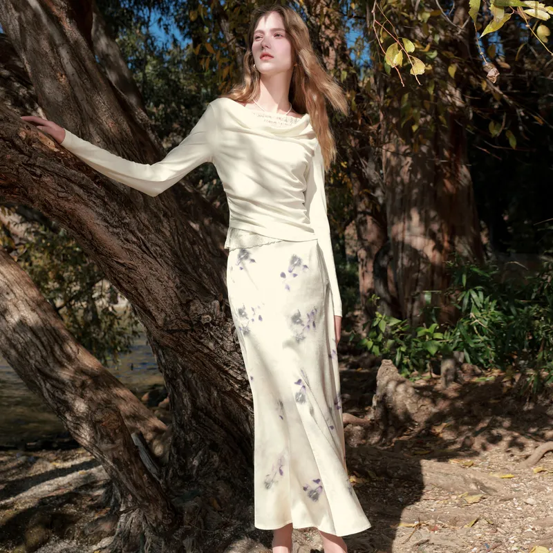 3COLOUR Casual Long Skirt Women's Champagne-2