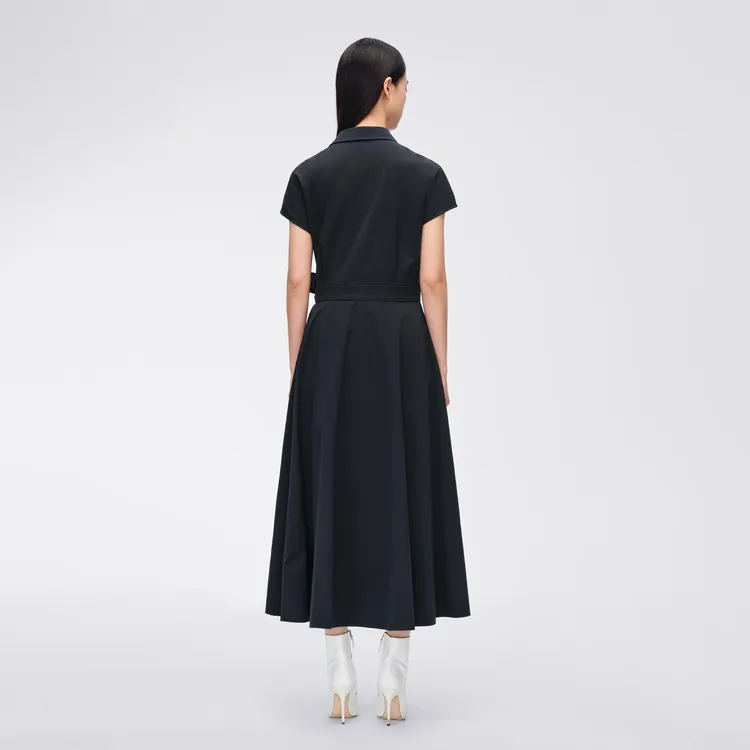 OVV Short Sleeved Dresses Women's Navy Blue Solid Color 08-2
