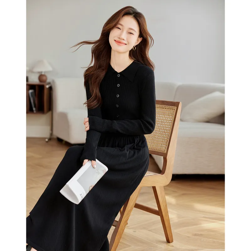 Love Elaine Spring Fall Long Sleeved Dress Women's Black-6