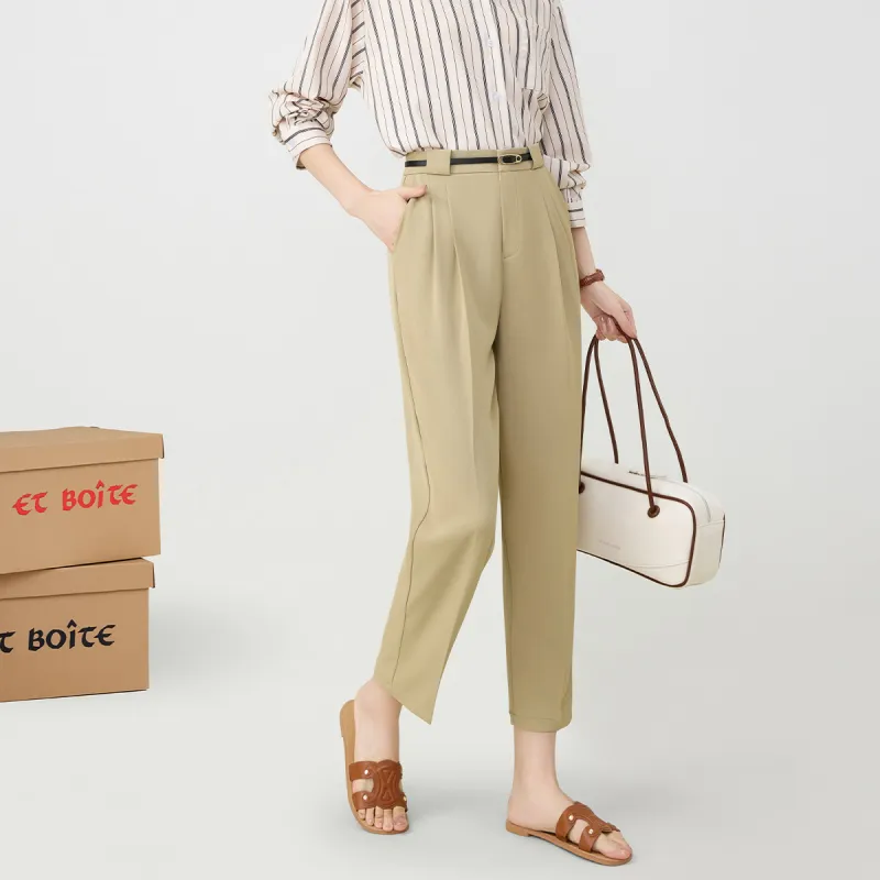 FAWENXIANGZI Suit Trouser Women's Khaki-4