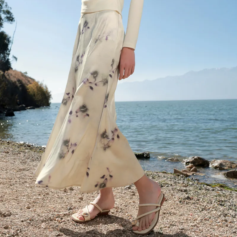 3COLOUR Casual Long Skirt Women's Champagne-5