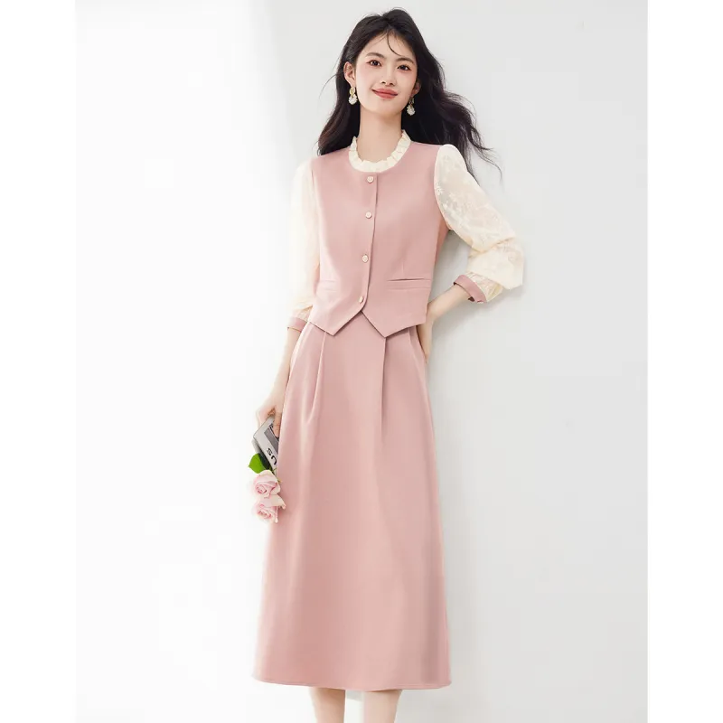 XINFEIYU Skirt Set Women's Pink-4