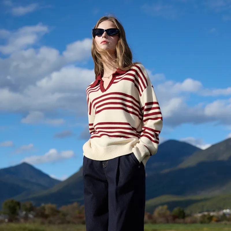 3COLOUR Knitwear Women's Ancora Red Stripes-2