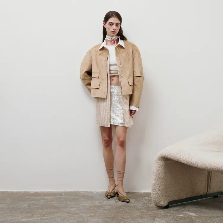 Lost In Echo Cropped Coats Women's Milk Coffee-2