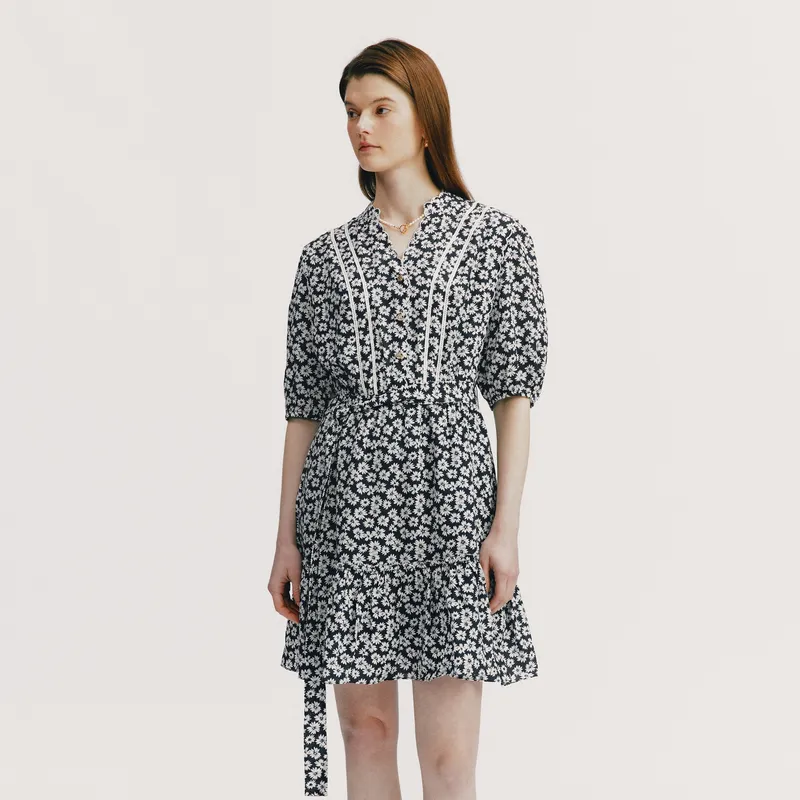 E.land Short Sleeved Dresses Women's Navy Blue-2