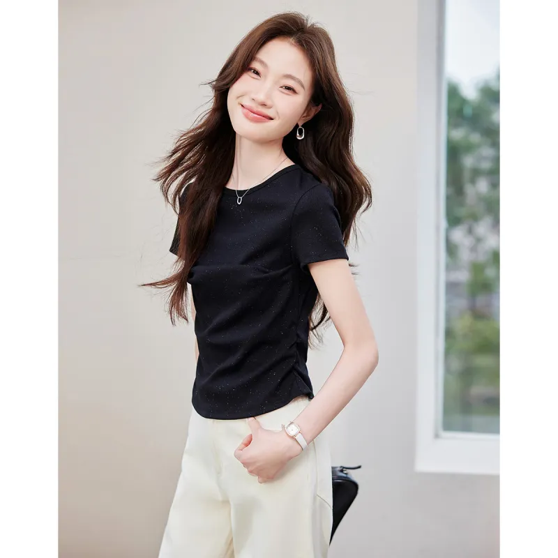 Love Elaine Set in Sleeve T Shirt Women's Cinched Waist-6