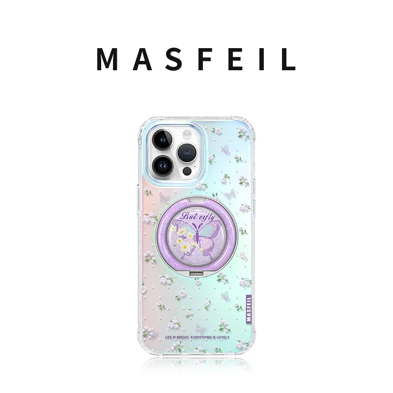 Marsfield Acrylic Material Iridescent Shell Floral Butterfly Phone Cases Compatibility Apple 16/15/14/13 Pro/Pro Max-1