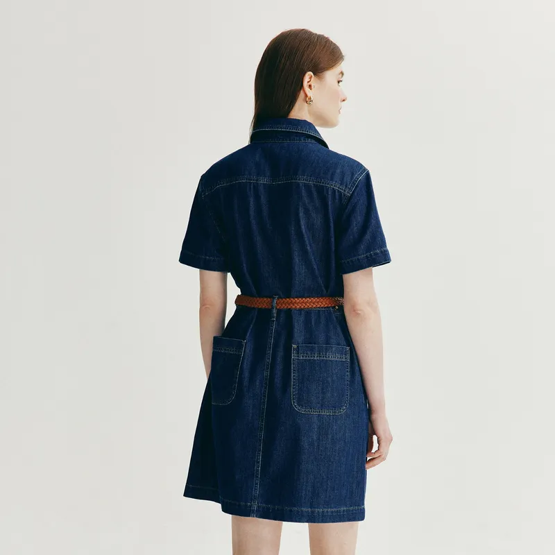 E.land Short Sleeved Dress Women's Denim 55Indigo-4