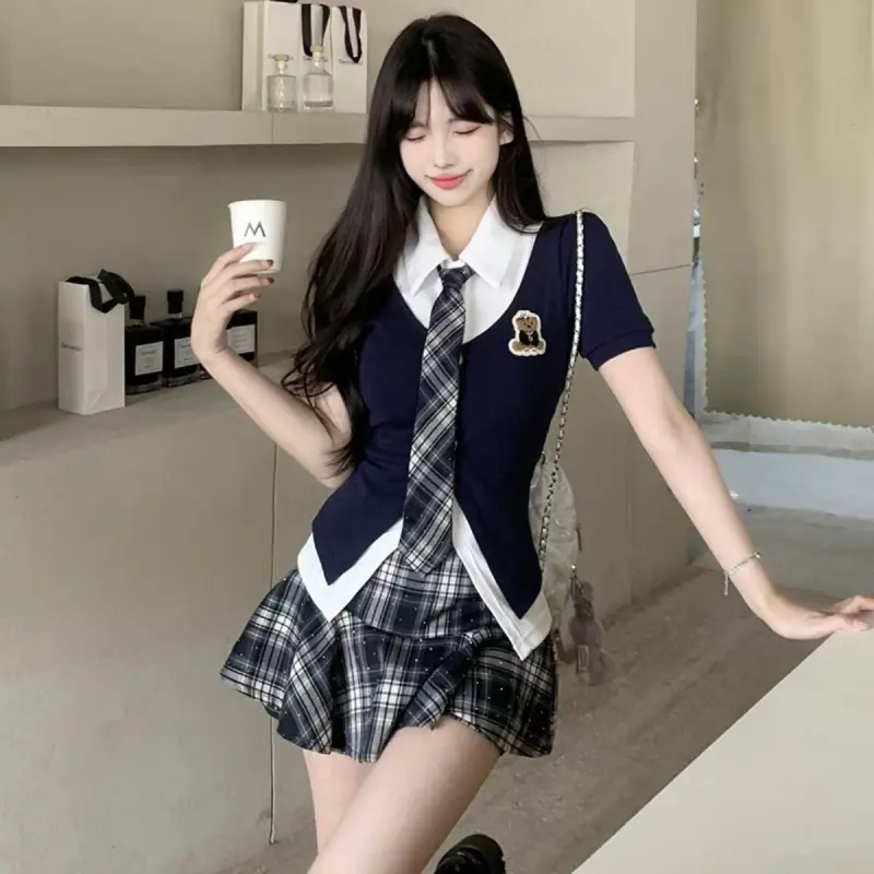 QYPRF Skirt Set Women's Navy Blue-5
