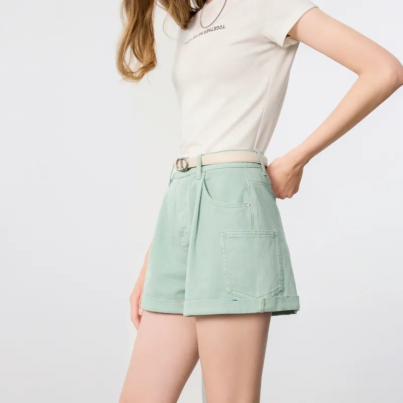 3COLOUR Denim Shorts Women's Mint Green-2