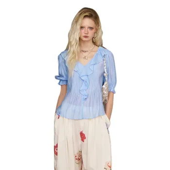 ELF SACK Chiffon Shirt Women's Refreshing Blue